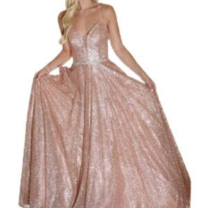 NWT Dancing Queen 4086 Glitters Prom Dress Rose Gold Size M